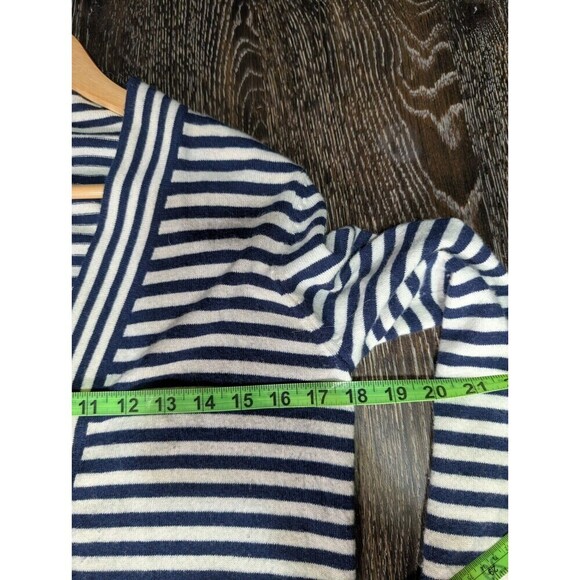 Talbots Navy Blue White Stripe Sz SP Open Cardigan Sweater Nautical Lambswool 91 - Picture 5 of 6